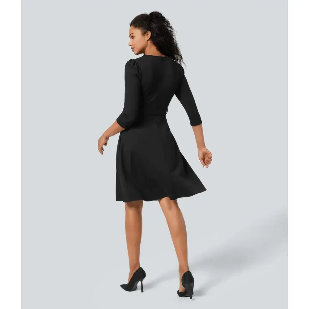 NWT Halara Round Neck Zipper Belted Pocket Midi Fit Work Dress - Size XL